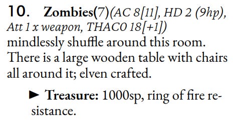 A room key for the ttrpg module In the Shadow of Tower Silveraxe. The room contains zombies and magical ring.