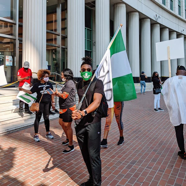 EndSARS protest in San Diego, October 2020 - Photo by Vayunamu