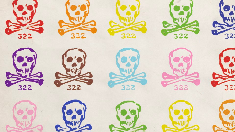 An illustration of the Skull and Bones emblem in the colors of the rainbow