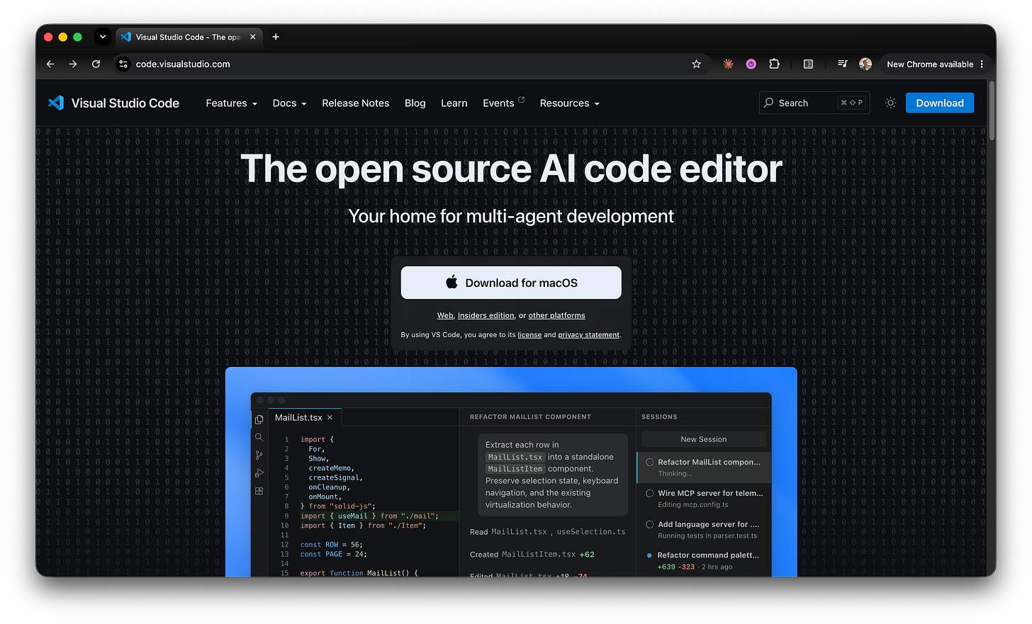 Screenshot of the VS Code download page with the download button for the user’s operating system highlighted. Screenshot of the VS Code download page with the download button for the user’s operating system highlighted.