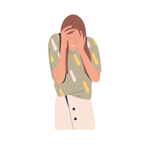 Shy embarrassed woman hiding face out shame Vector Image