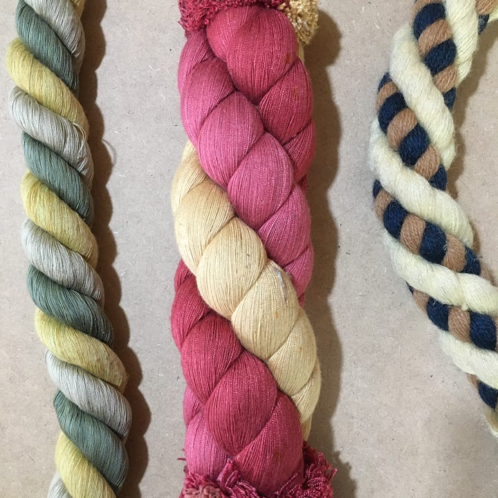 Images: 1. Braided batons by Aimee Betts conserve age-old techniques by bringing them into contemporary furniture design; 2. Silk braids from Brian Turner Trimmings Ltd. that along with tassel lasts unfortunately signify the retirement of a business.