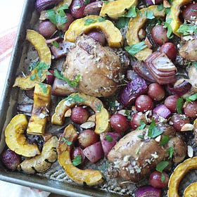 Garlic-Herb Roasted Chicken with Delicata Squash and Grapes