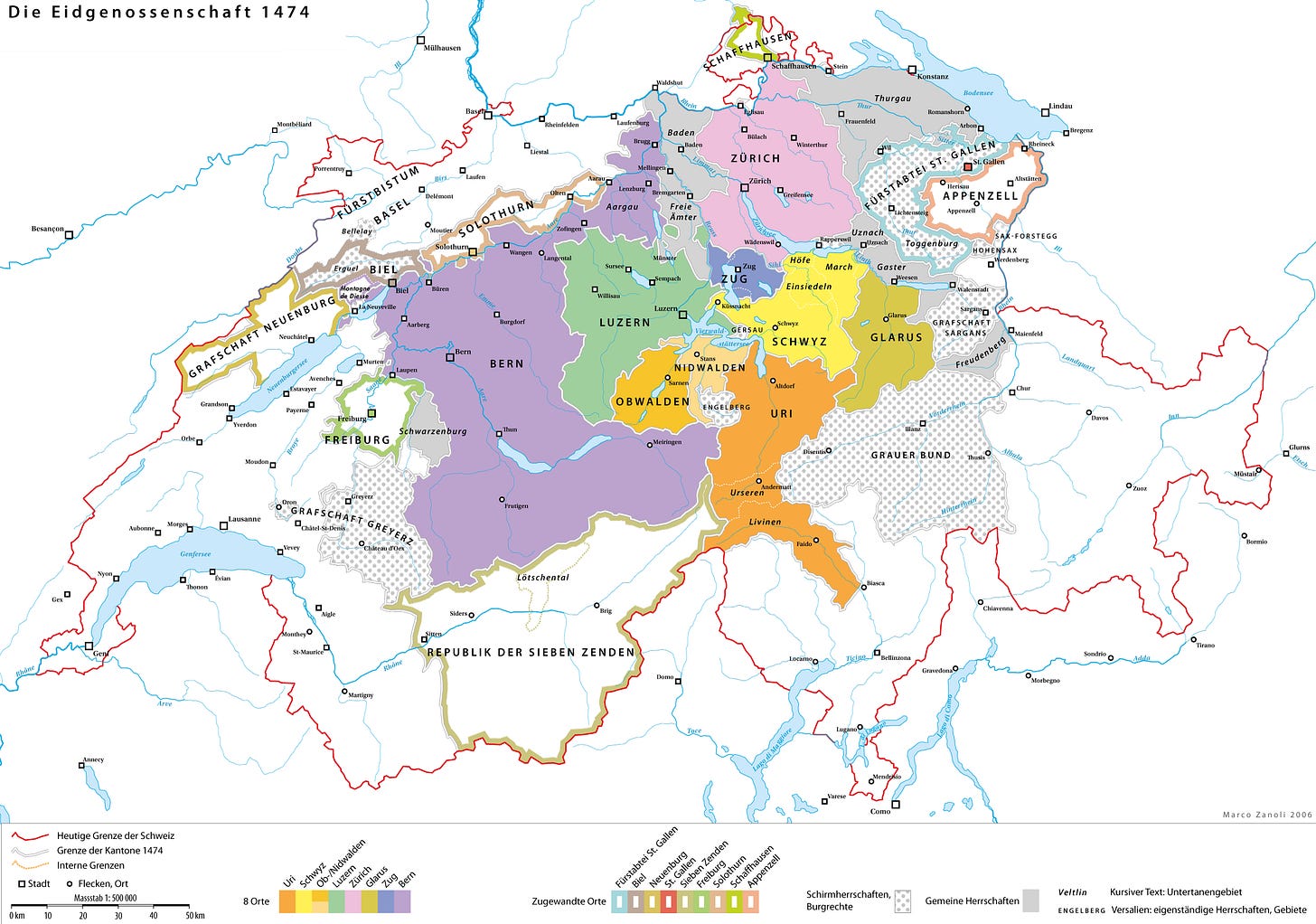 Switzerland in 1474, before the Burgundian Wars. Switzerland in 1474, before the Burgundian Wars.