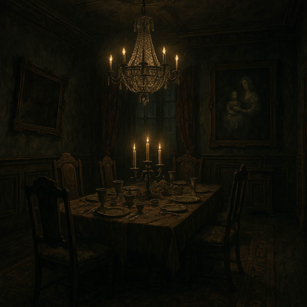 create an image of the dining room of the Death House for Curse of Stahd