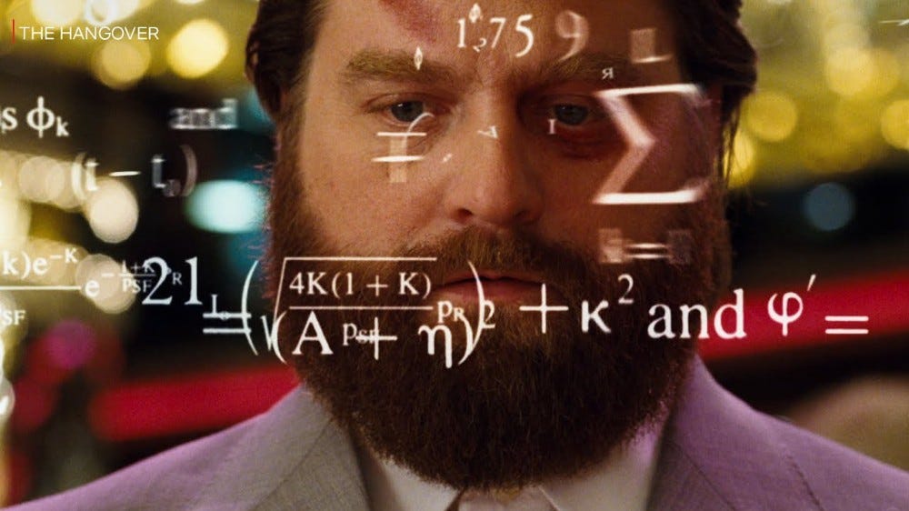 Create meme "the hangover meme with the calculation, Zach Galifianakis ...