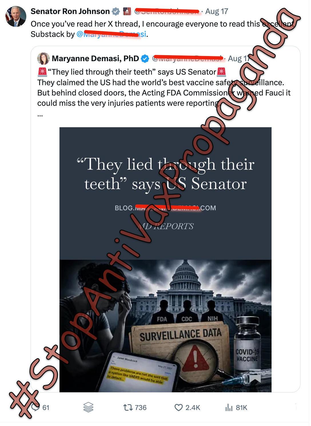 Senator Ron Johnson has had the emails and phone records from Anthony Fauci for several weeks now, and this is all he can come up with?