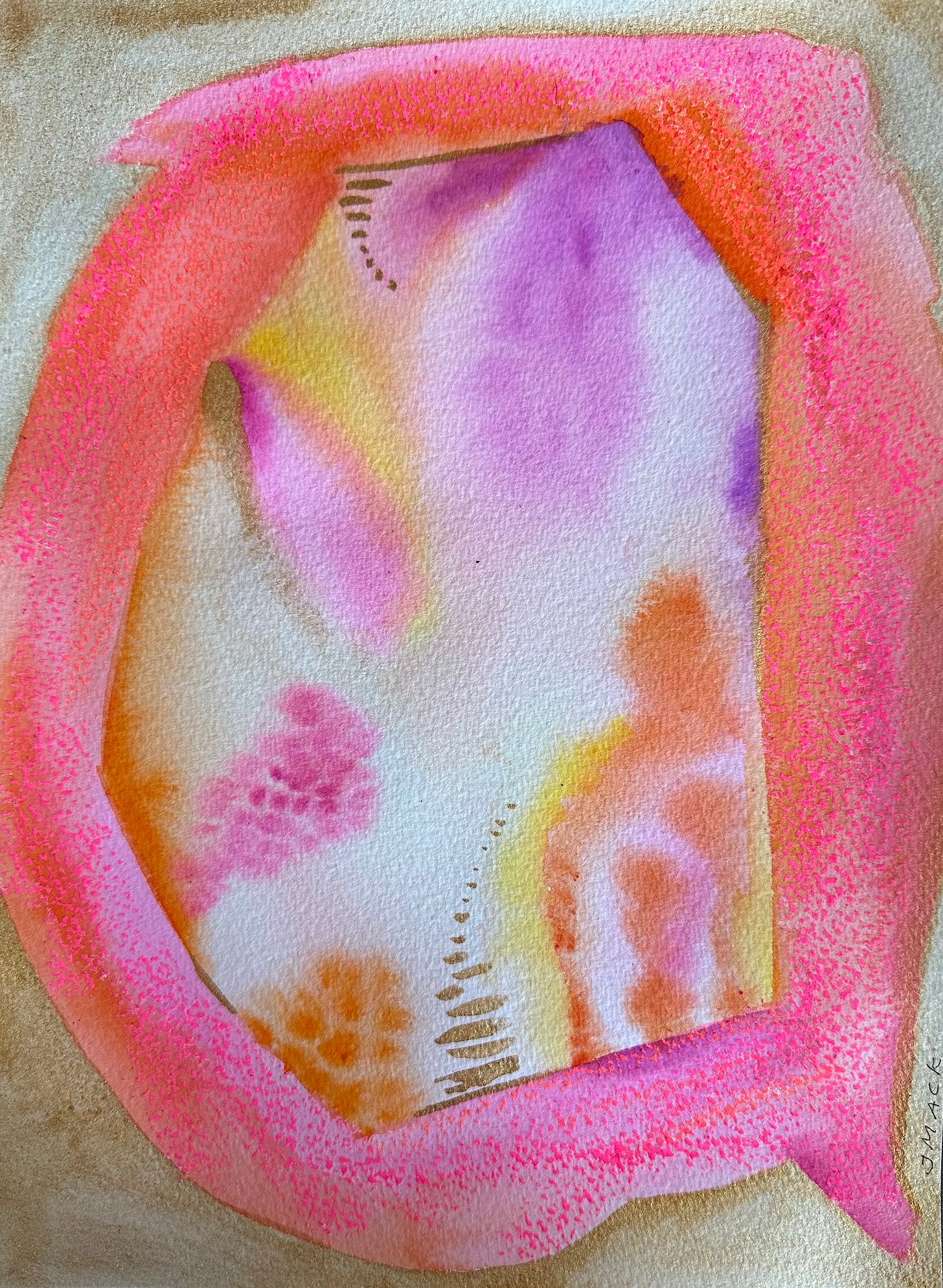 Desert sun; watercolor, oil pastel, desert sun