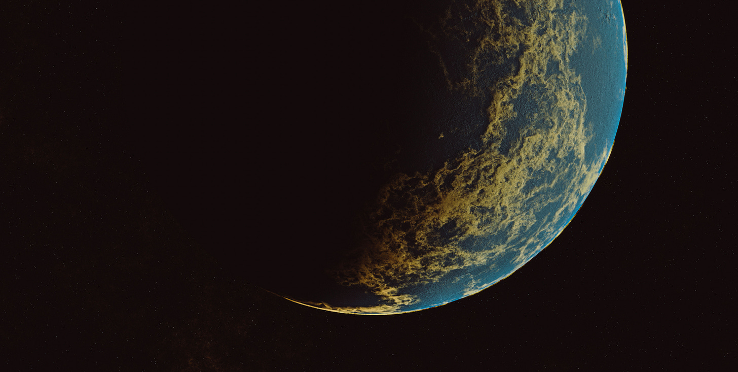 A planet with blue oceans and green land.