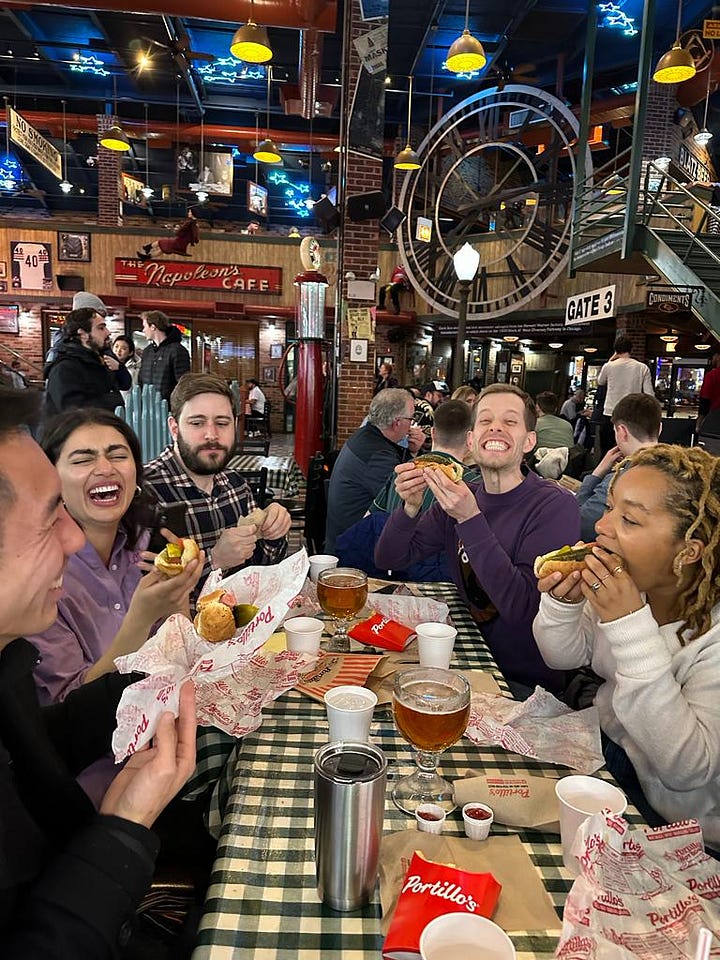 Baking show contestants eating around Chicago.