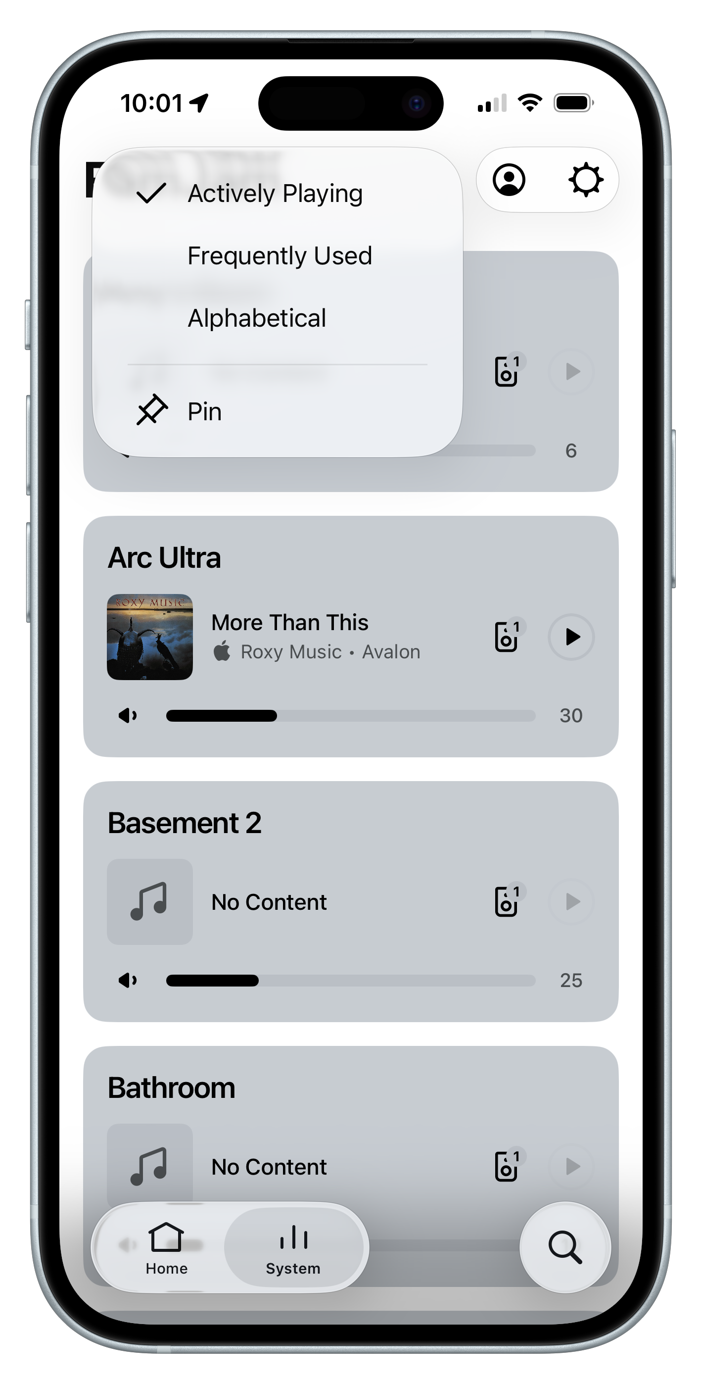 Sonos app for iOS showing new System sorting options. Sonos app for iOS showing new System sorting options.