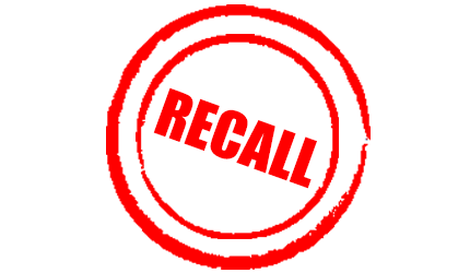 Two red circles with RECALL in the middle. Looks like a stamp.