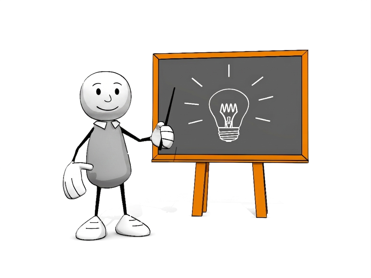 Illustration: figure pointing out lightbulb on a blackboard