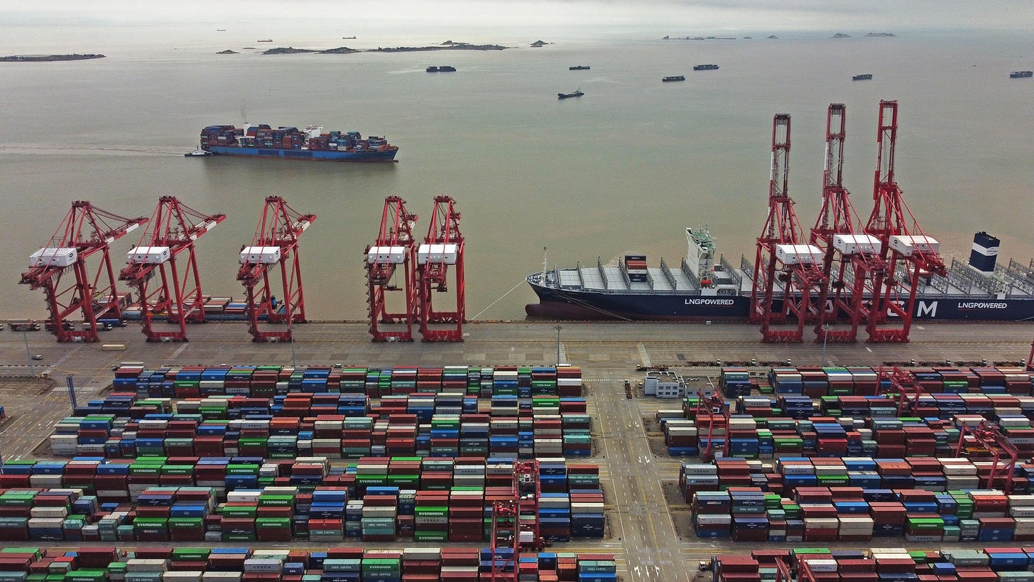 Yangshan Deepwater Port in Shanghai on April 24. Yangshan Deepwater Port in Shanghai on April 24. 