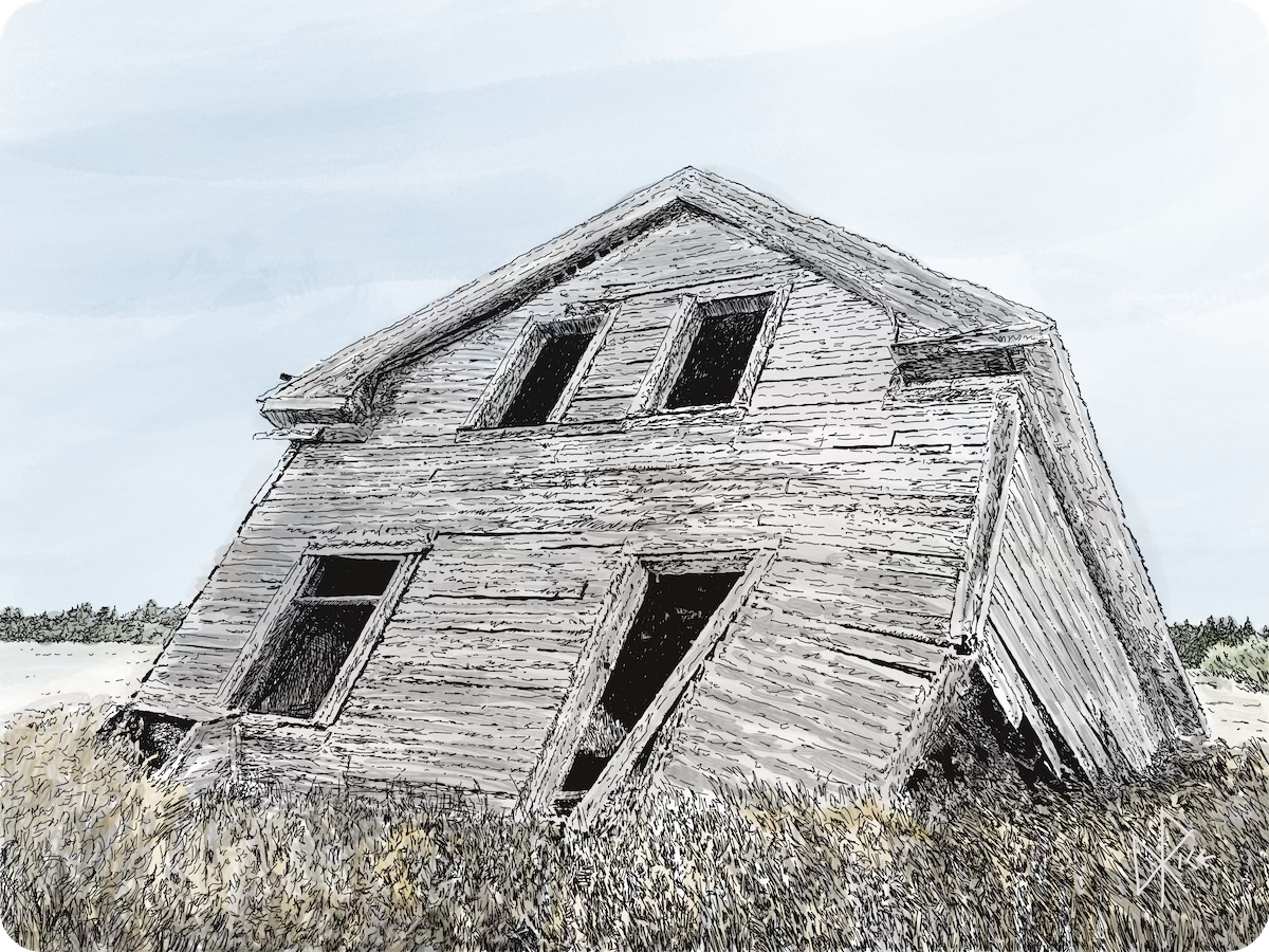 Abandoned prairie homestead house. Entropy takes its toll. Sketch art by Don Rice. Abandoned prairie homestead house. Entropy takes its toll. Sketch art by Don Rice.