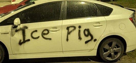 Vandalized car in the Prairieland Detention Center parking lot Vandalized car in the Prairieland Detention Center parking lot