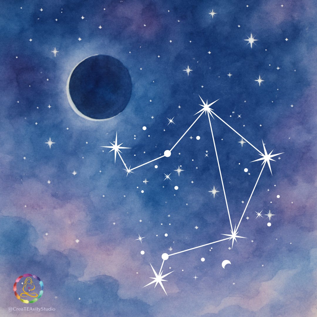 Libra constellation with New Moon in Watercolour night sky background - ai generated - CreaTEAvity Studio