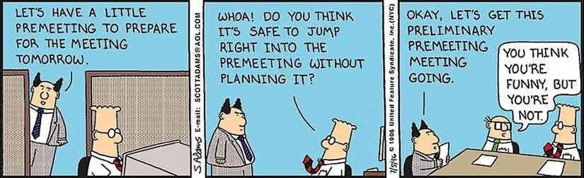 Dilbert tricks pointy-haired boss into scheduling meetings to schedule meetings