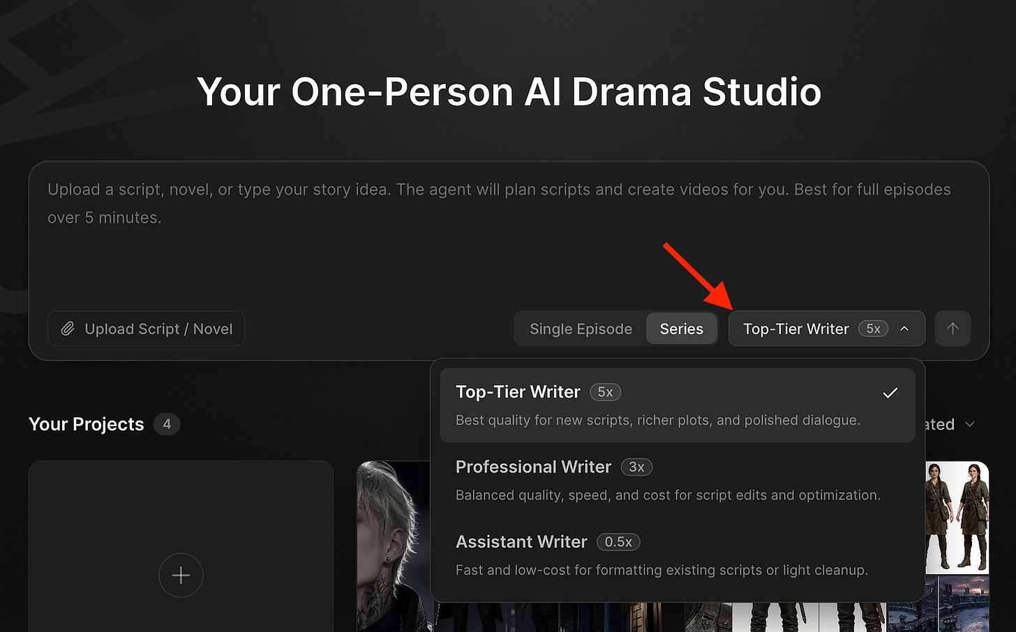 AI writing assistant options in Topview Drama Studio. Image by Jim Clyde Monge AI writing assistant options in Topview Drama Studio. Image by Jim Clyde Monge