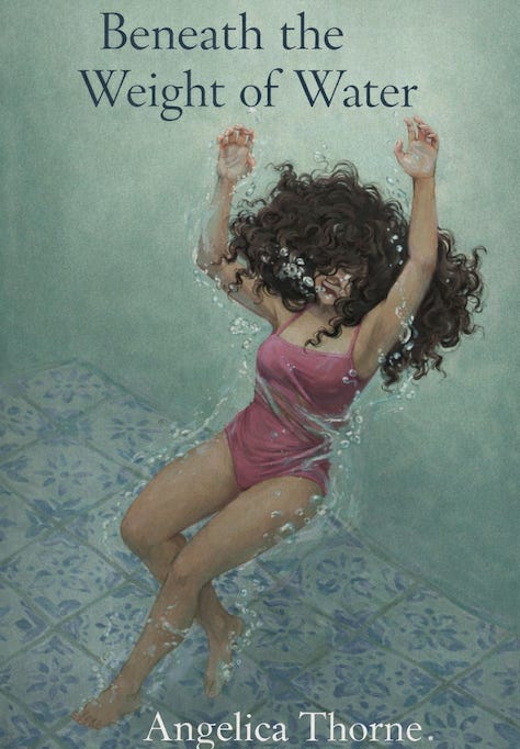 Cover art for Beneath the Weight of Water — a woman submerged underwater, reaching toward the surface