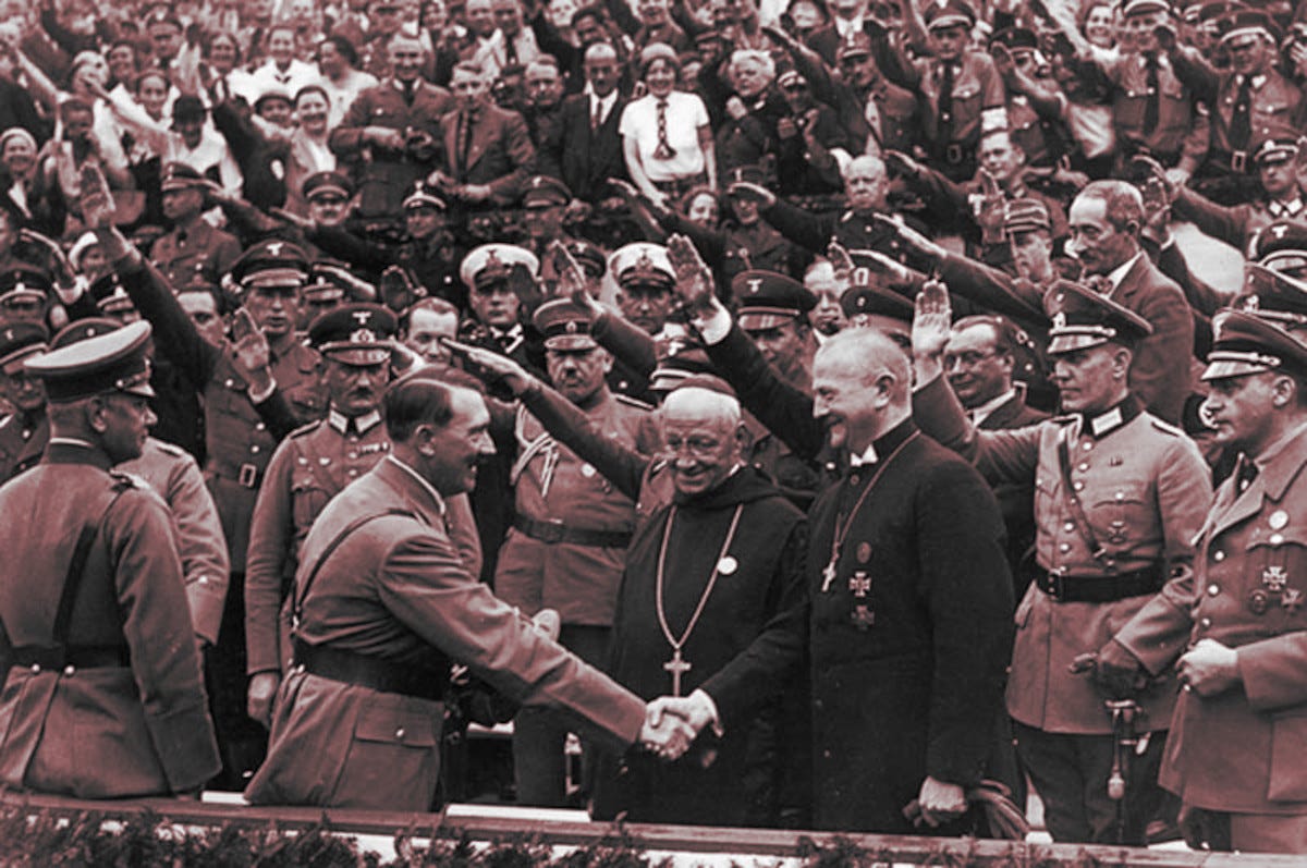 Adolf Hitler greeting religious leaders in 1934 Germany. Adolf Hitler greeting religious leaders in 1934 Germany.