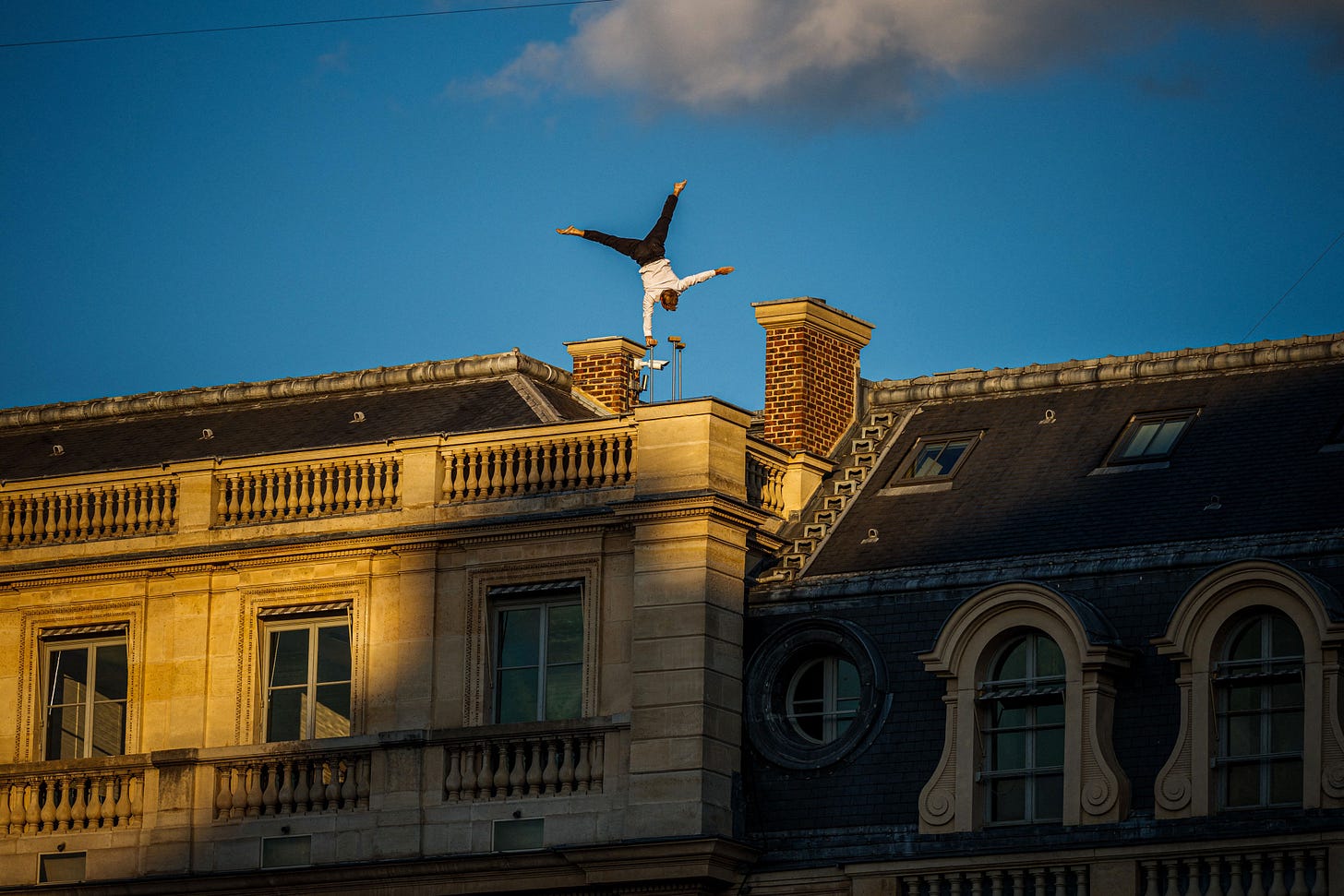 A dancer from the French group "Compagnie L'Oublié(e)" performs during the European Heritage Days and the Cultural Olympiad in Paris, on September 15, 2023. (Photo by Dimitar Dilkoff/AFP via Getty Images)