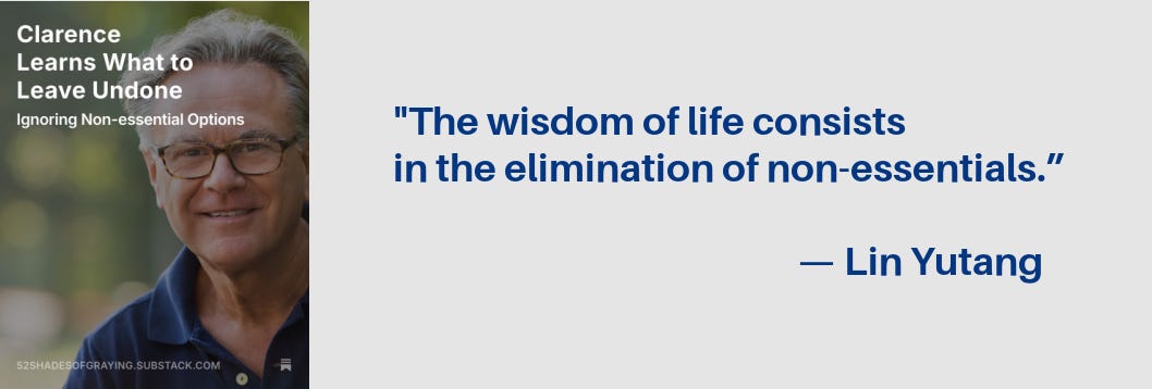 Promo for Clarence's story plus this quote: "The wisdom of life consists in the elimination of non-essentials.” — Lin Yutang