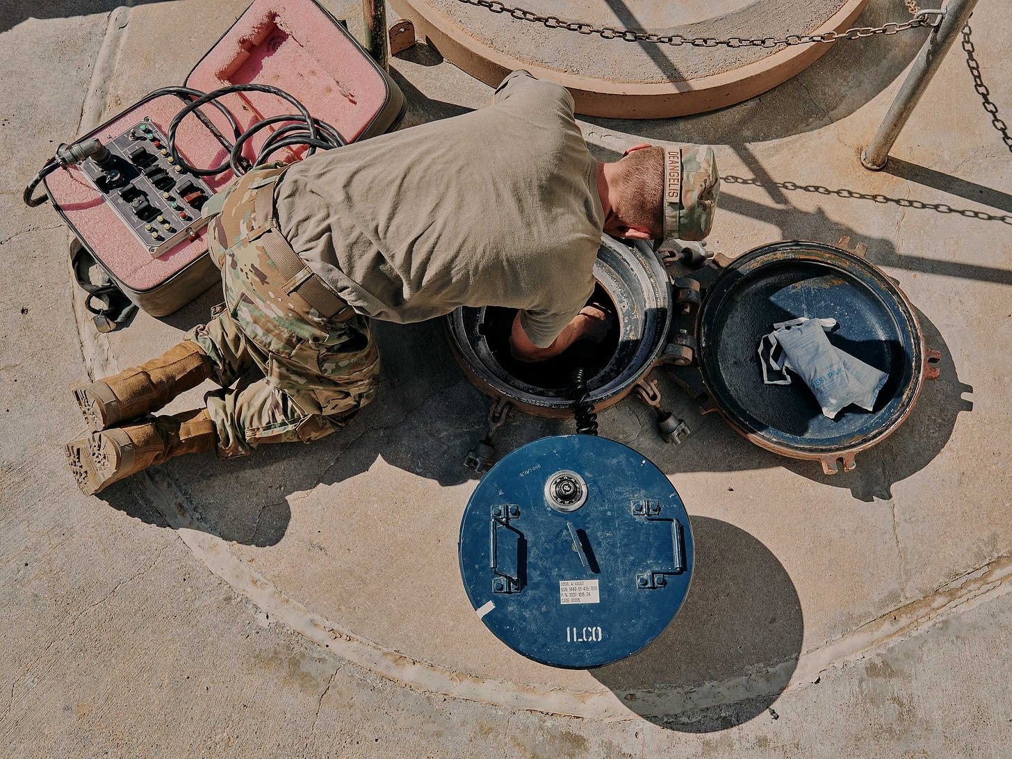 An Air Force crew prepares to install an ICBM at a remote silo in eastern Wyoming. (Benjamin Rasmussen for TIME)
