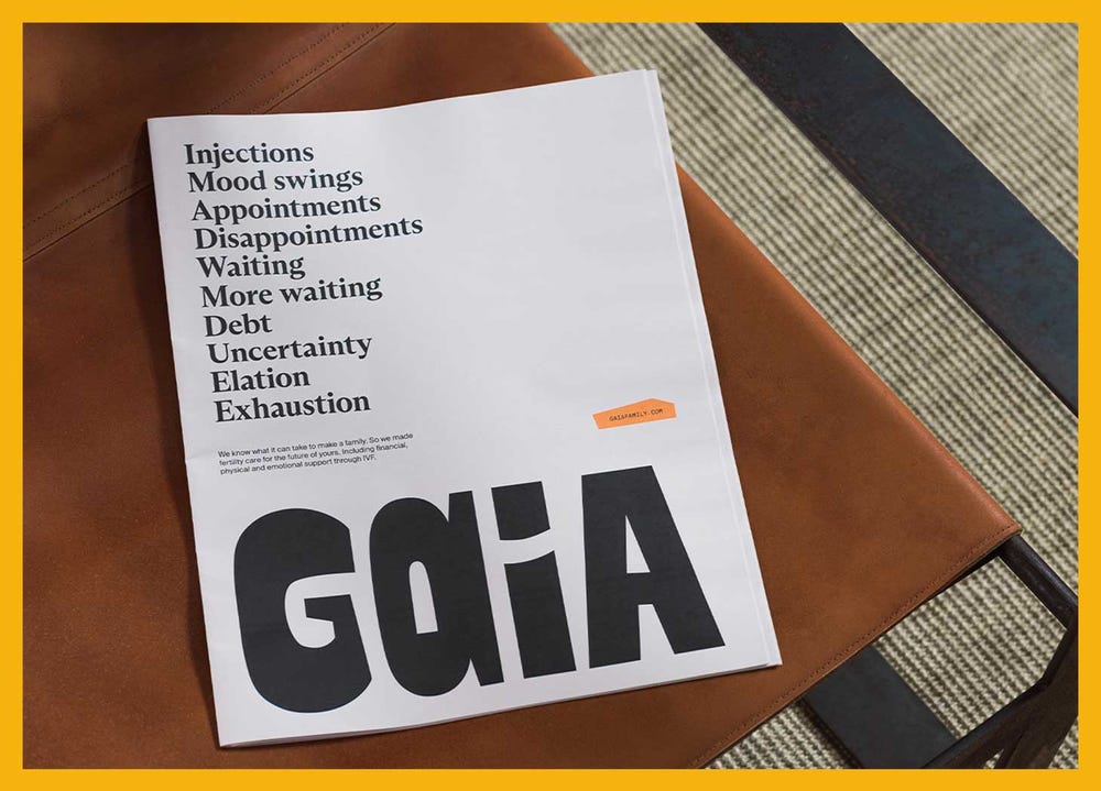 Brochure from GAIA, fertility treatment insurance
