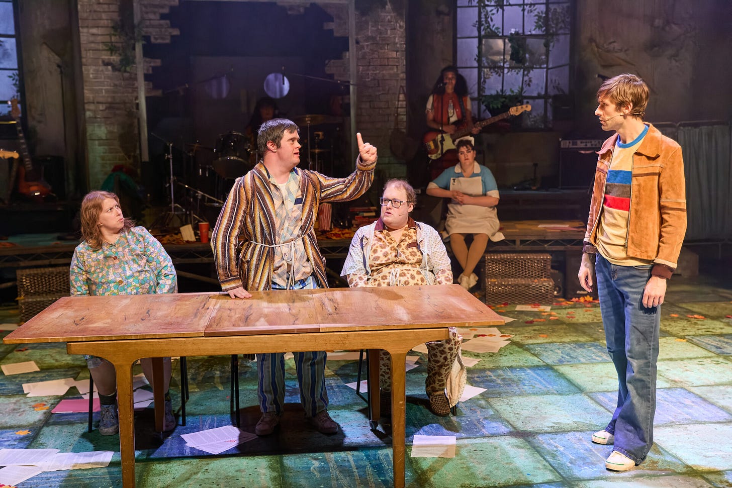 Lindsay Foster (Heather), Gareth John (Alan), Matthew Mullins (John) and Peter Mooney (Jim) in Housemates (c) Mark Douet Lindsay Foster (Heather), Gareth John (Alan), Matthew Mullins (John) and Peter Mooney (Jim) in Housemates (c) Mark Douet