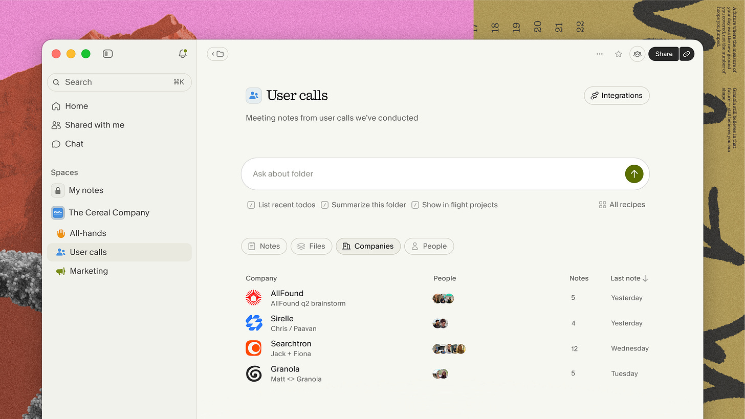 Folders and Spaces access in Granola