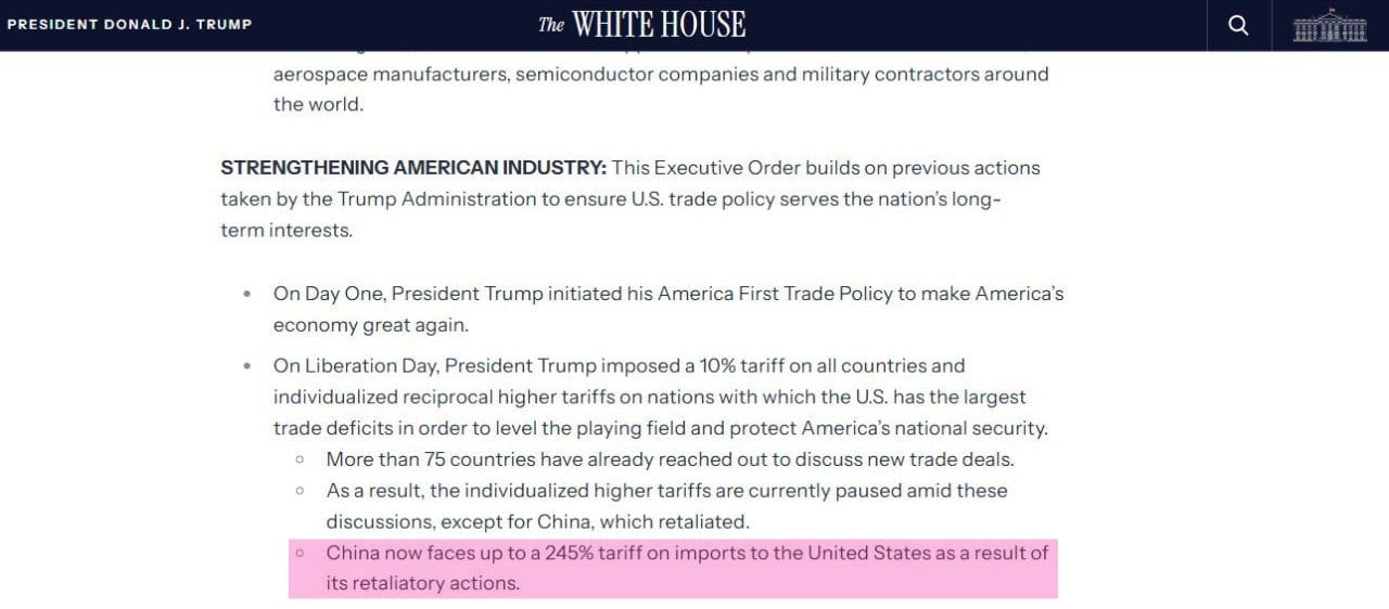 Εμπορική ΘΥΕΛΛΑ: Η Κίνα αντιμέτωπη με δασμούς έως και 245% – δηλώνει ο Λευκός Οίκος