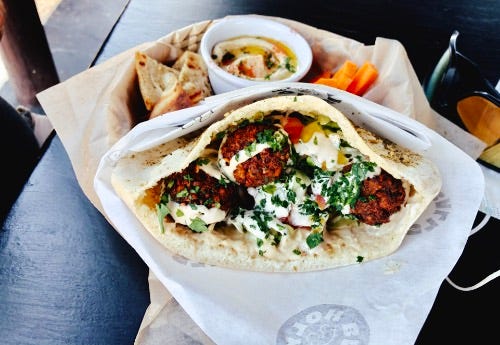 falafel pita at holy balls in todos santos.