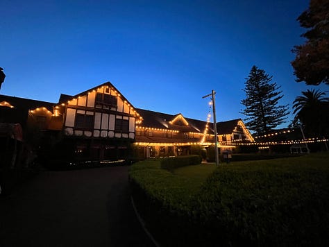 Exterior and interior shots of historic hotel and restaurant.