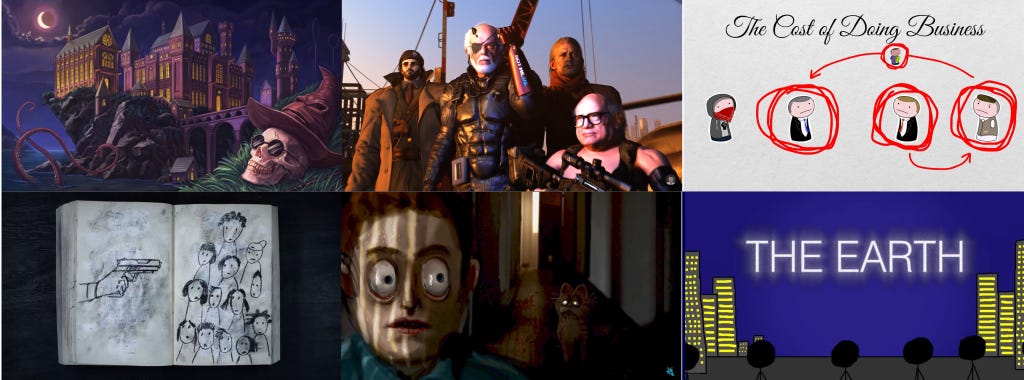Collage of six screenshots taken from videos I shared this year. 