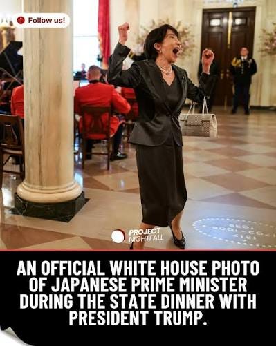 I was in that room last week at the White House. Where PM Takaichi is standing there are dates on the floor of when the White House was remodeled. When the ballroom