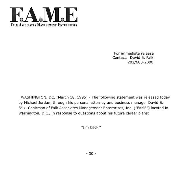 Michael Jordan: "I'm Back." | Chicago Bulls Michael Jordan: "I'm Back." | Chicago Bulls