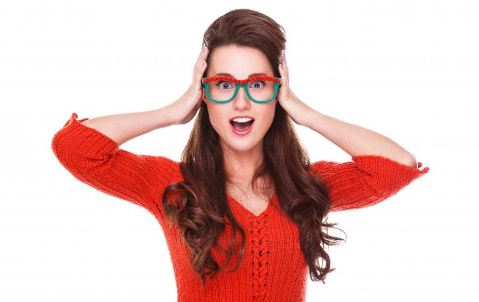 Free Stock Photo of Quirky woman in red sweater is surprised | Download  Free Images and Free Illustrations