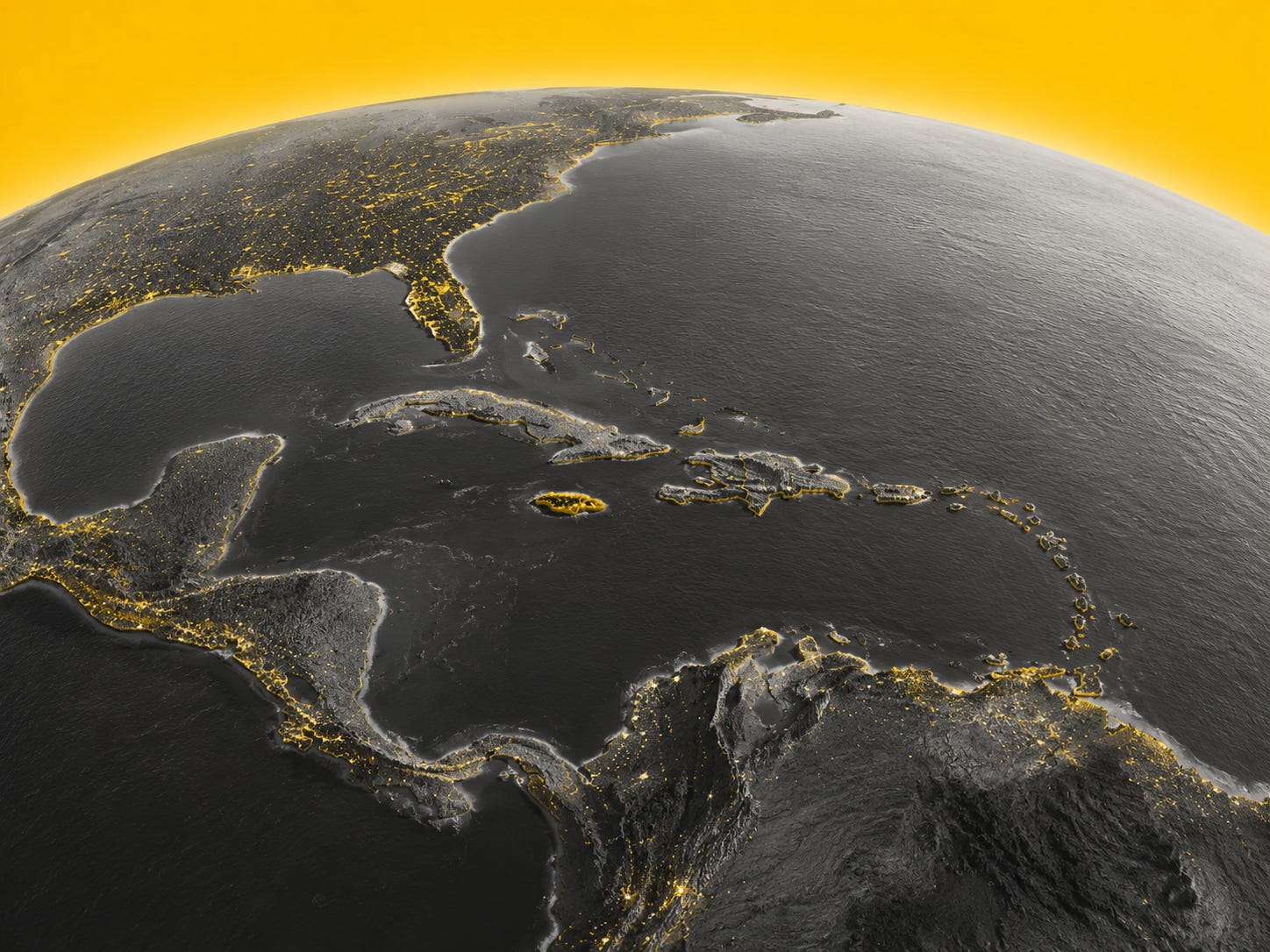 The artwork highlights the region's strategic position between North America, Central America and South America, symbolising the growing importance of Caribbean real estate, tourism, investment and diaspora connections in an increasingly global marketplace. The artwork highlights the region's strategic position between North America, Central America and South America, symbolising the growing importance of Caribbean real estate, tourism, investment and diaspora connections in an increasingly global marketplace.