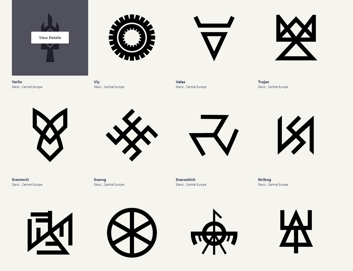Some of the many modern Slavic symbols, from Symbolikon