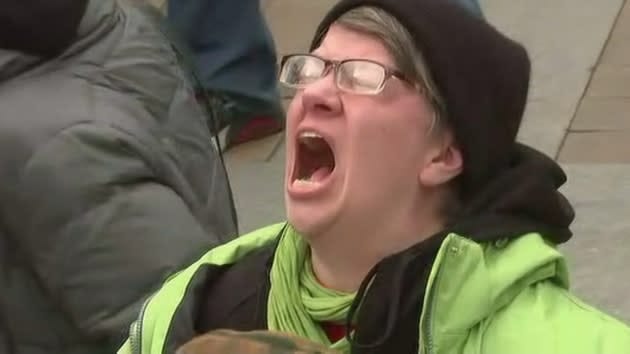Woman lets out agonizing screams as Trump is sworn in Woman lets out agonizing screams as Trump is sworn in