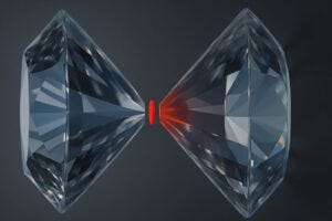 A schematic image shows a 2D sensor squeezed between two diamond anvils. (Image: Chong Zu)