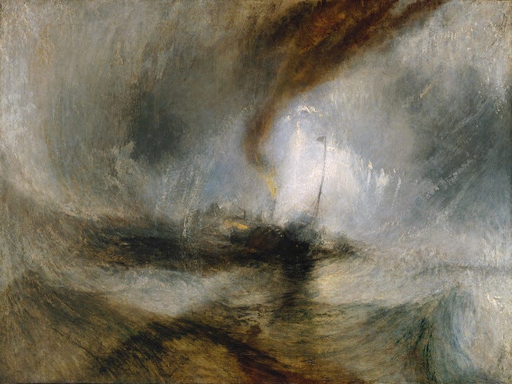 Joseph Mallord William Turner 'Snow Storm - Steam-Boat off a Harbour's Mouth' exhibited 1842 Joseph Mallord William Turner 'Snow Storm - Steam-Boat off a Harbour's Mouth' exhibited 1842
