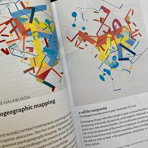The grid shows images from An Anthology of Warm Data, including the cover and various illustrated pages form the magazine.