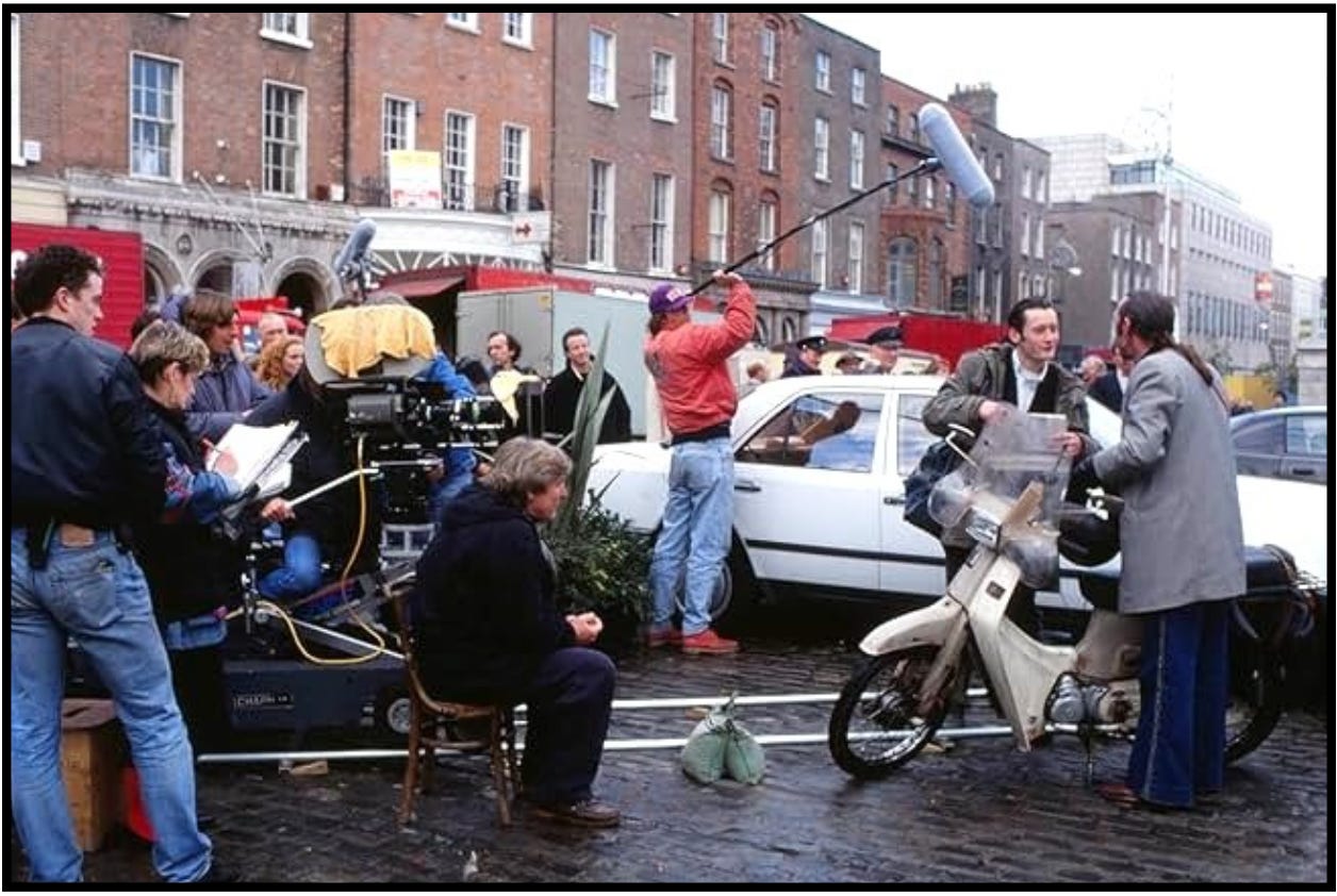Director Alan Parker and his crew film a scene for the movie, "The Commitments."
