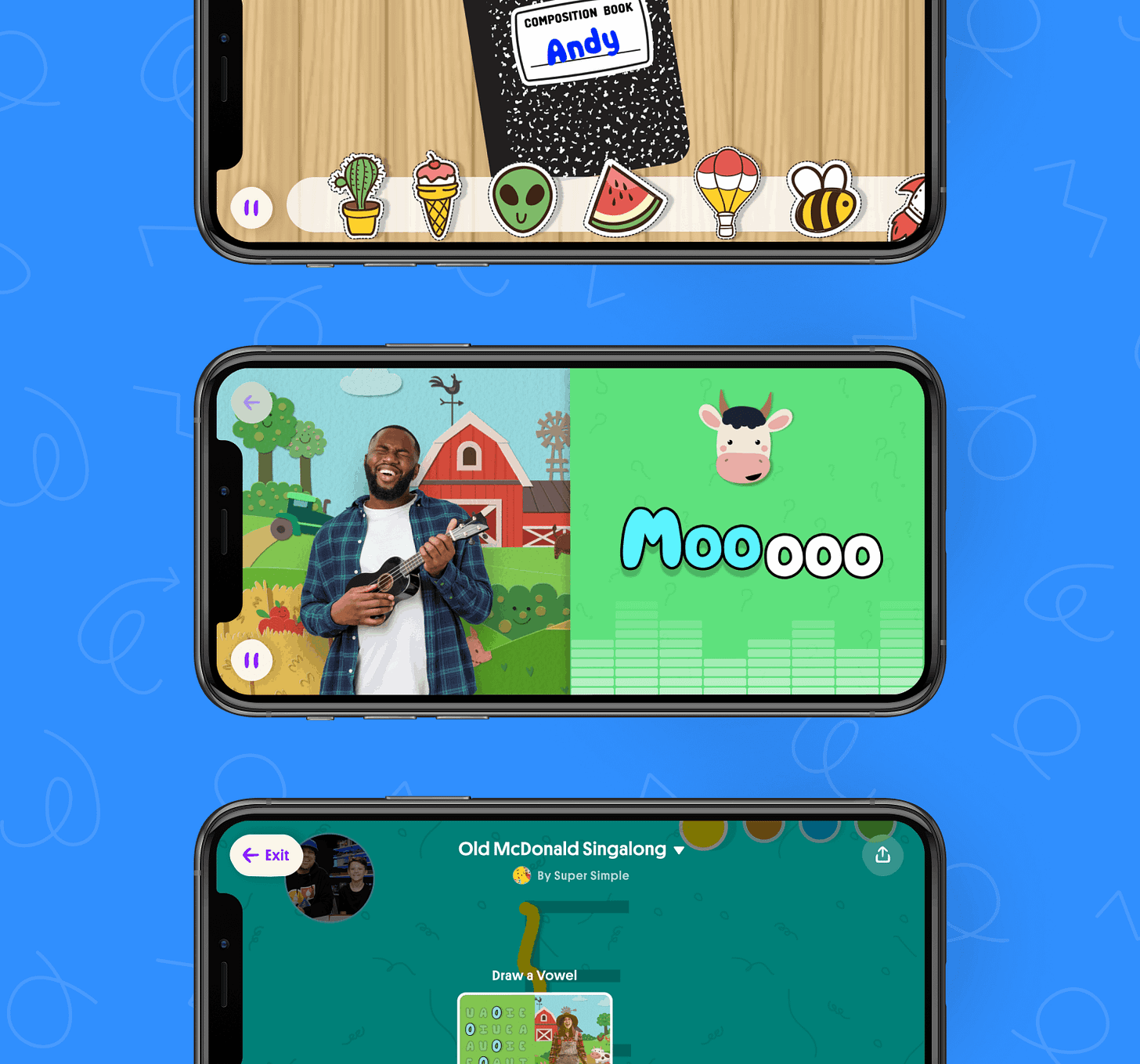 Gif showing screens of the Hellosaurus app that Kevin designed.