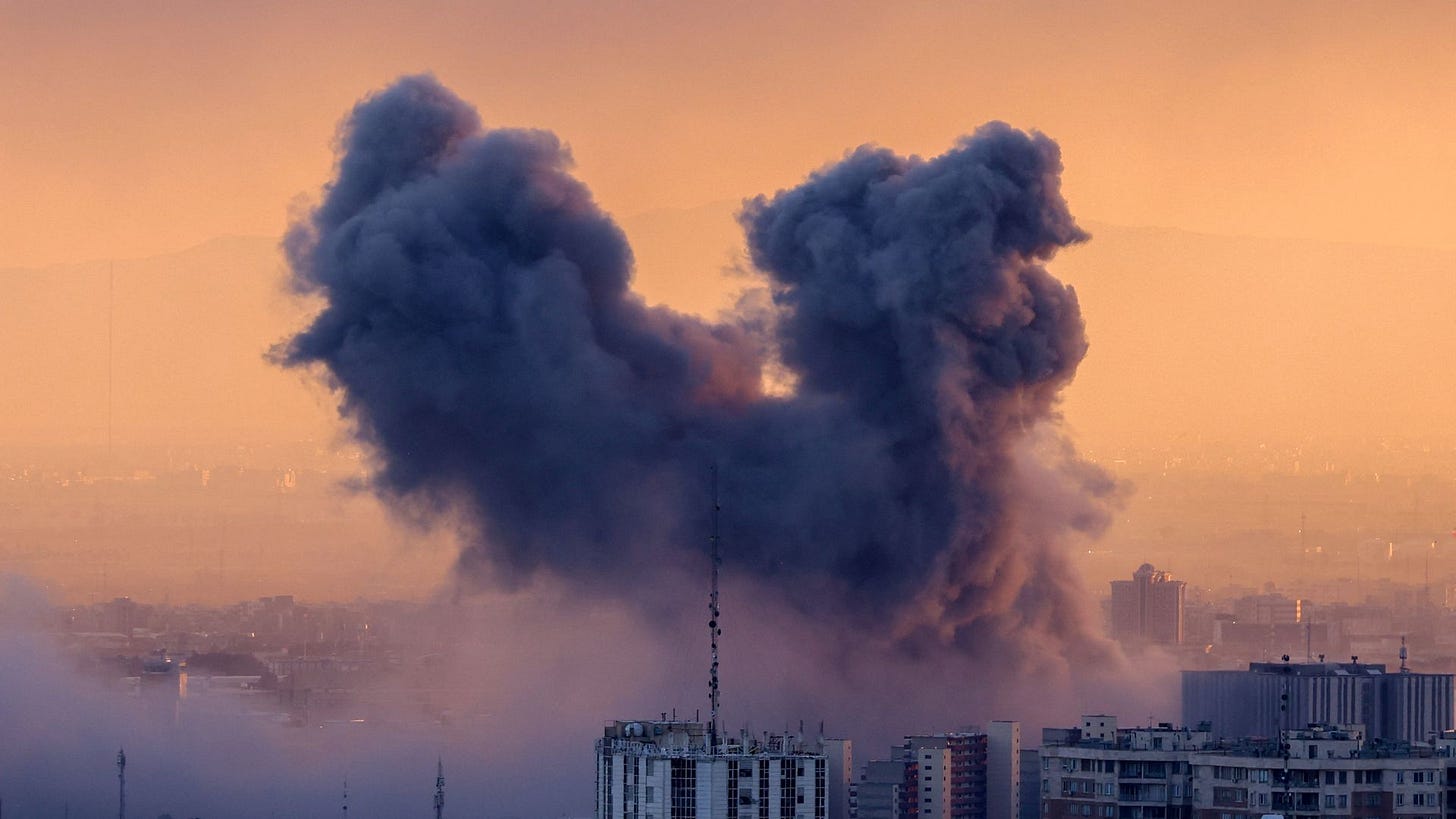 An explosion from an air strike in Tehran An explosion from an air strike in Tehran