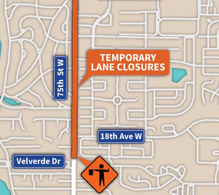 Overnight Lane Closures Scheduled on 75th Street West for Improvement Project