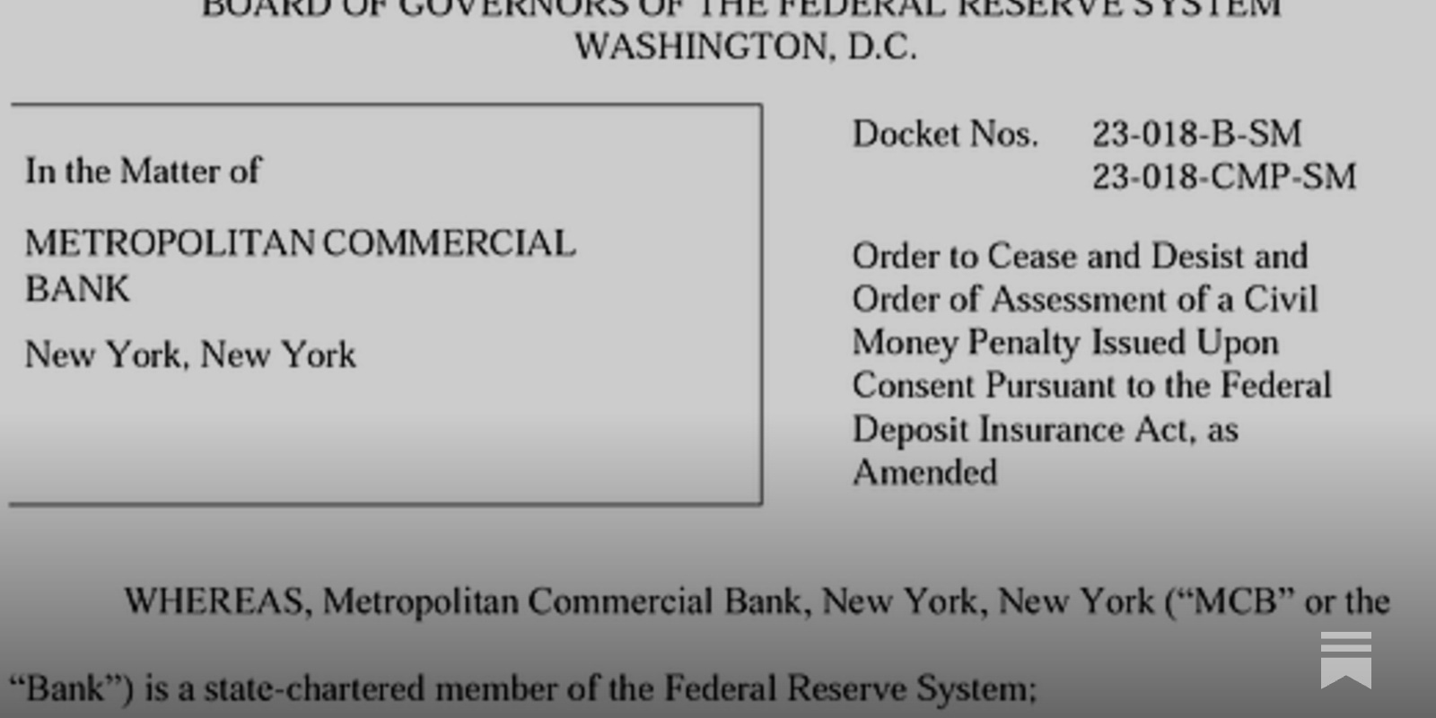 Metropolitan Faces $30M Fed & NYDFS Enforcement Action