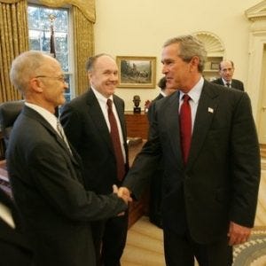 Ed Prescott and Finn Kydland meet with George W. Bush after receiving the Nobel Prize in 2004